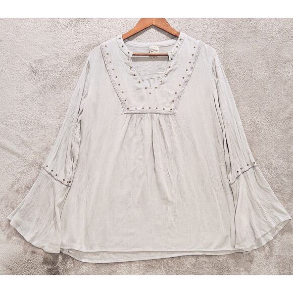 Como Vintage Womens Slate Gray Studded Bell Sleeve Babydoll Tunic Size XL Boho - Picture 1 of 11